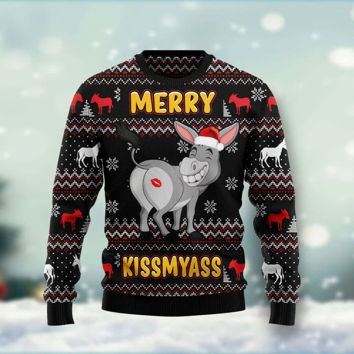 Merry Kissmyass Donkey Christmas Jumper